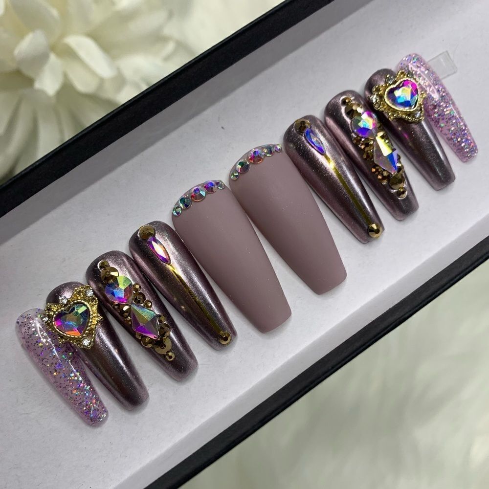 Purple Bling Press On Nails | Handmade Press On Nails | Fake Nails